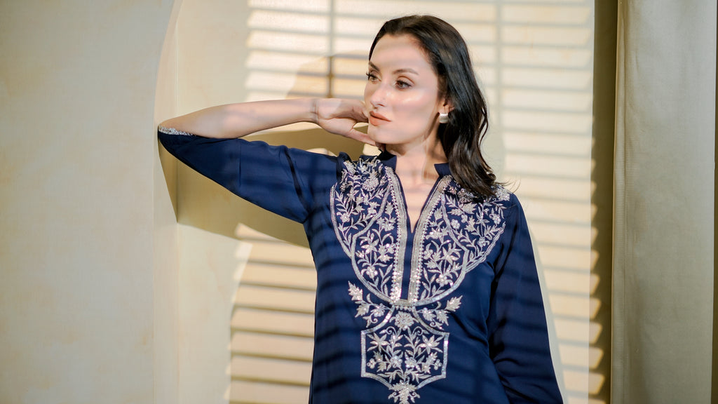 Midnight Blue Embroidered Kurta Co-Ord Set