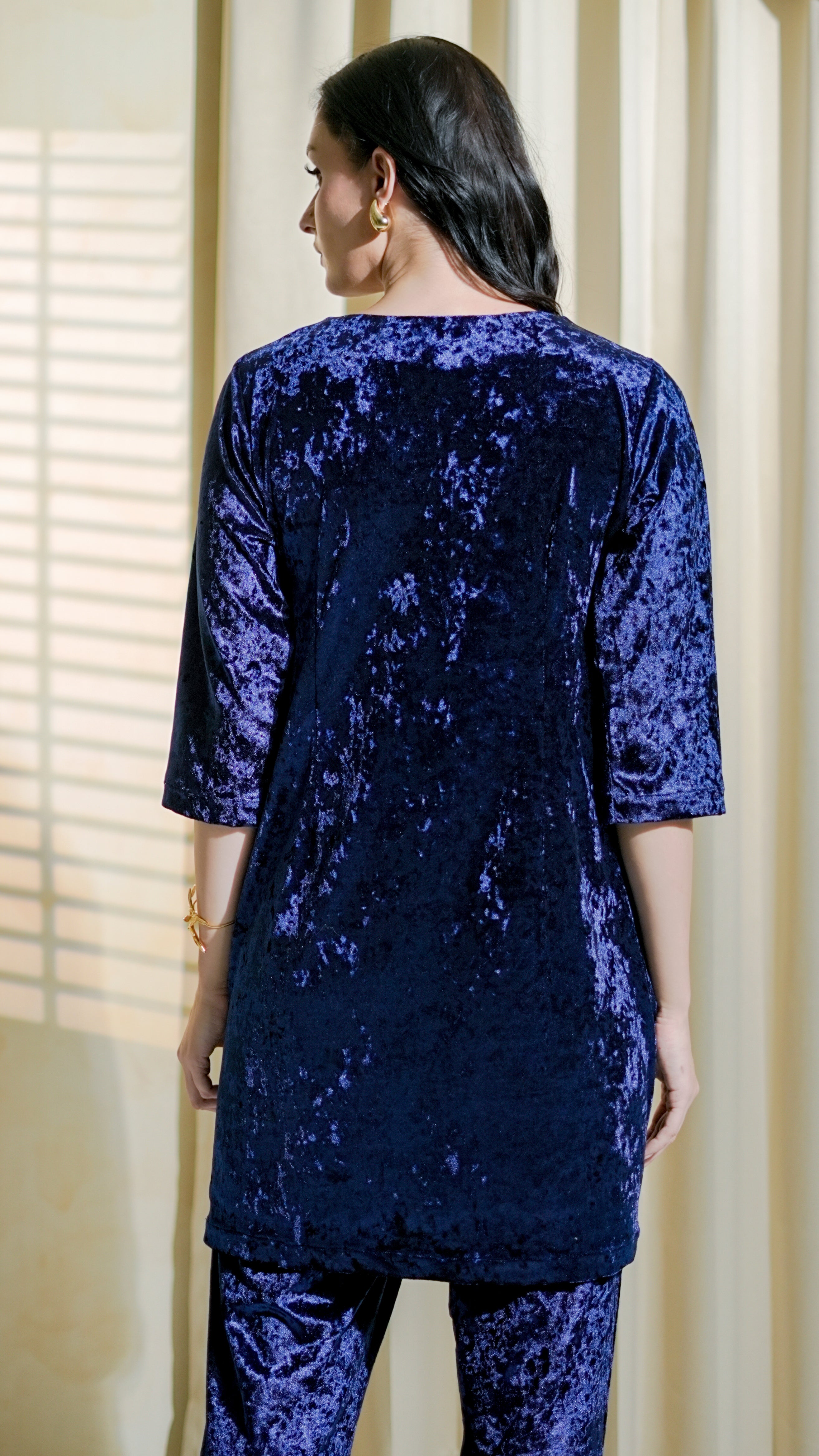 Midnight Blue Velvet Embroidered Kurta Set