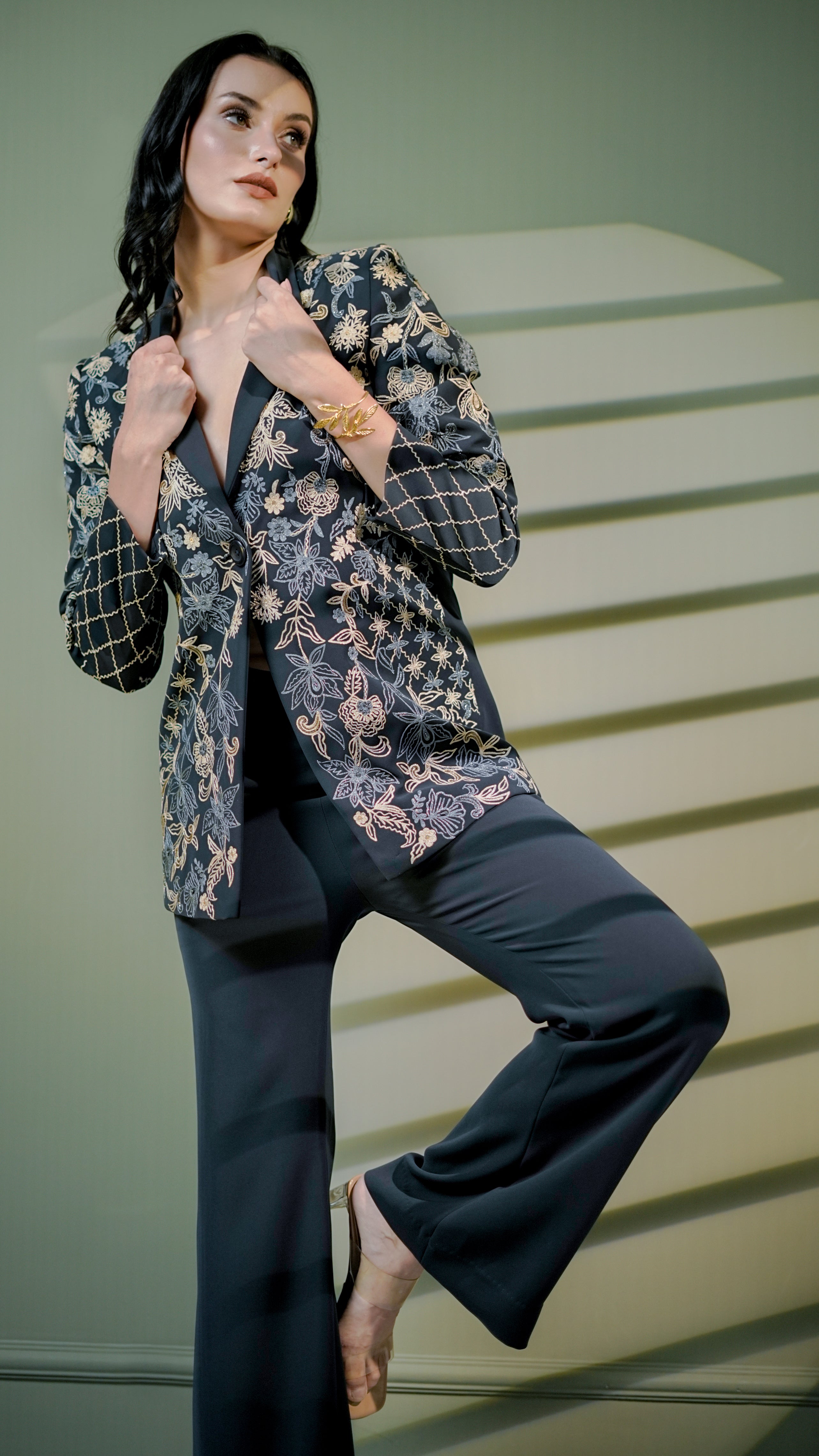 Floral Embroidered Couture Blazer Set