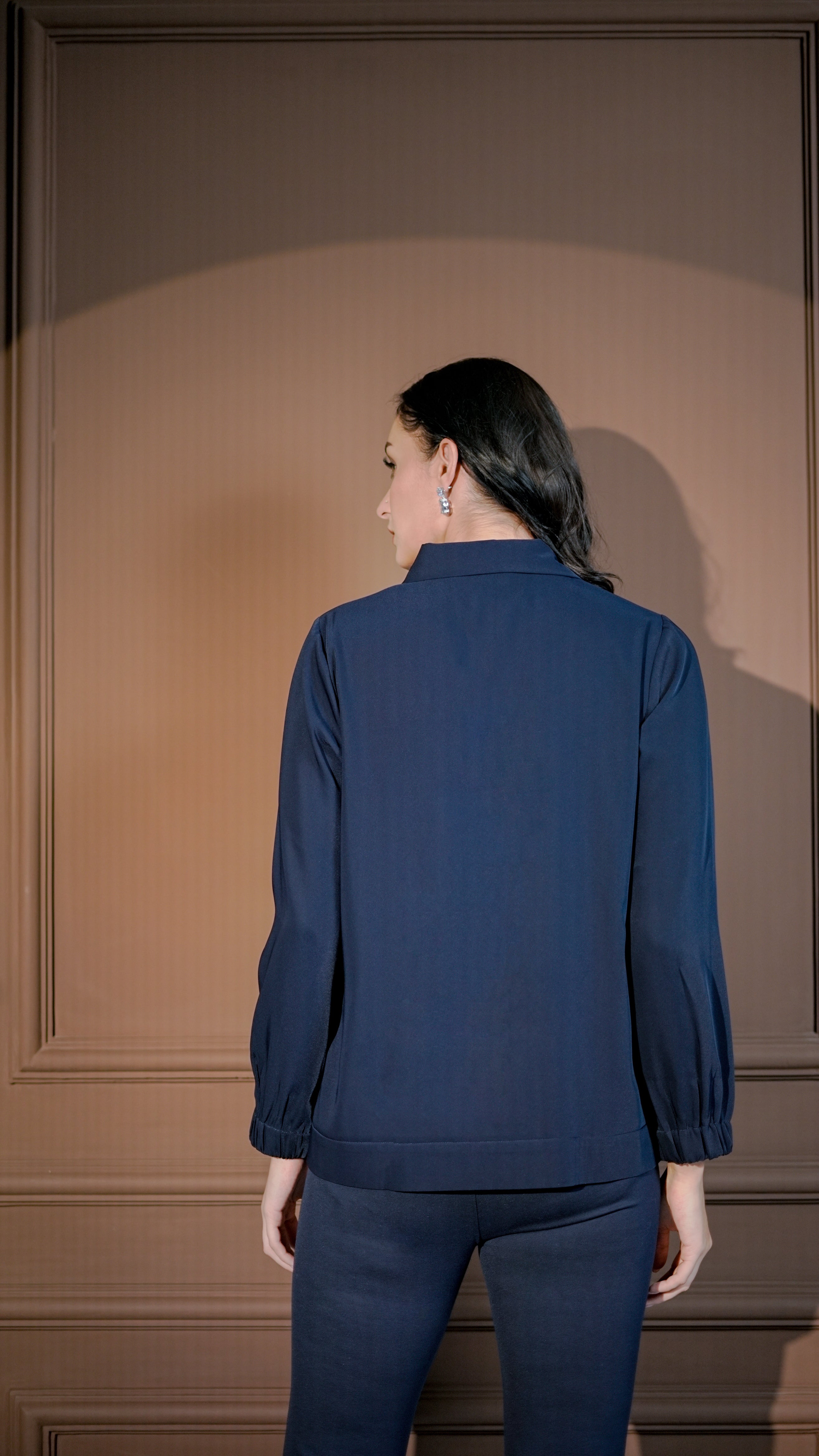 Navy Embroidered Zip-Front Co-Ord Set