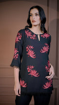 Black Floral Print Tunic Set