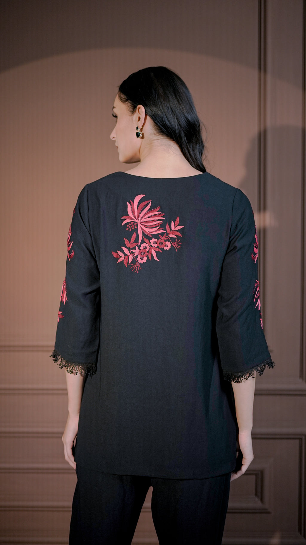 Black Floral Print Tunic Set