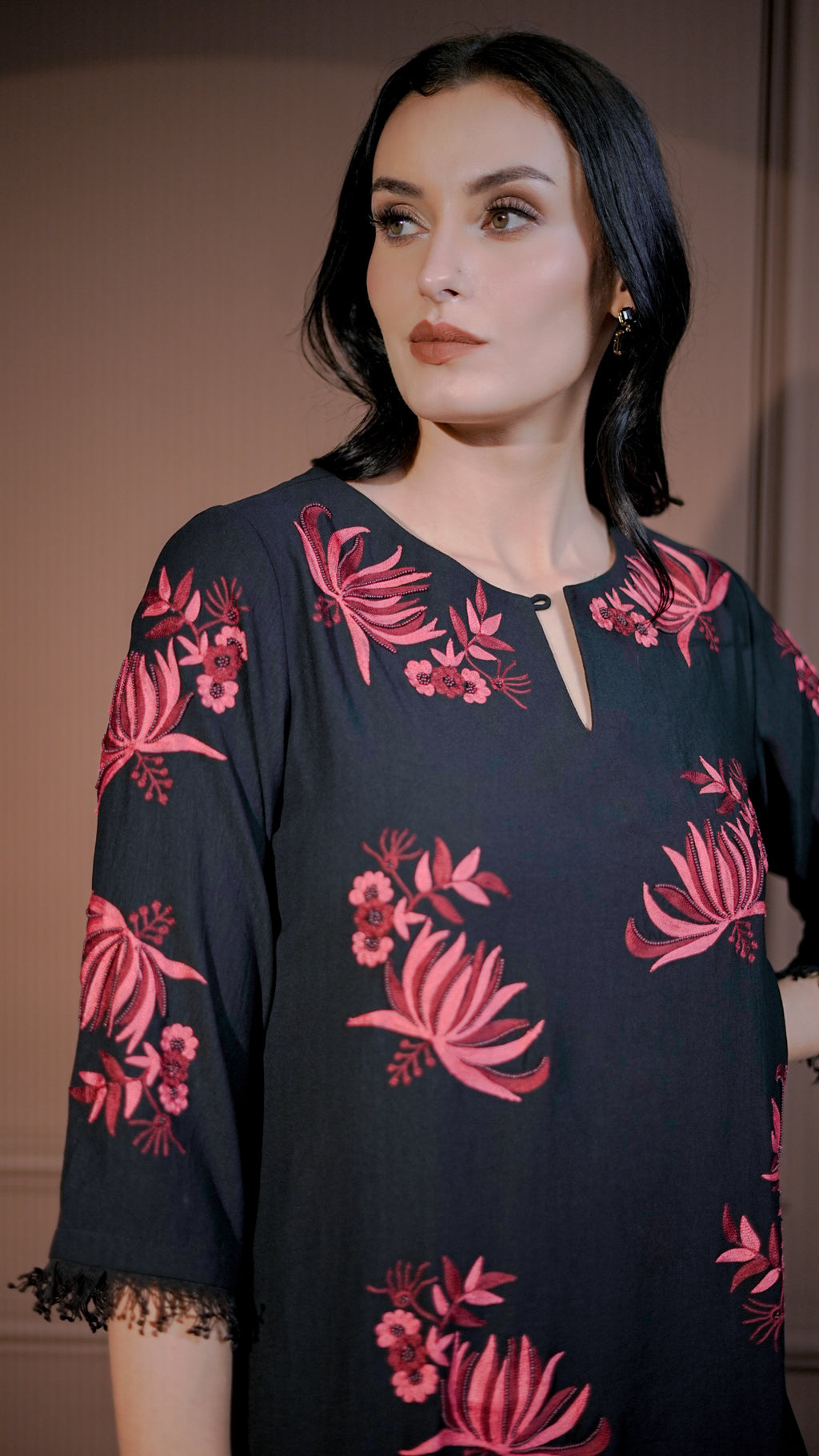 Black Floral Print Tunic Set