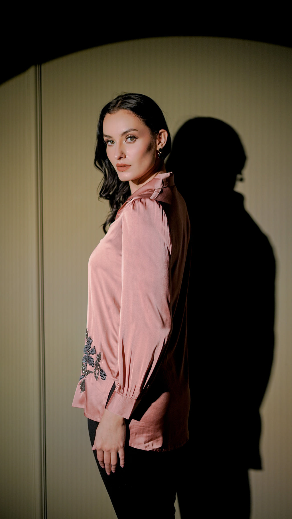 Rose Blush Embellished Satin Shirt