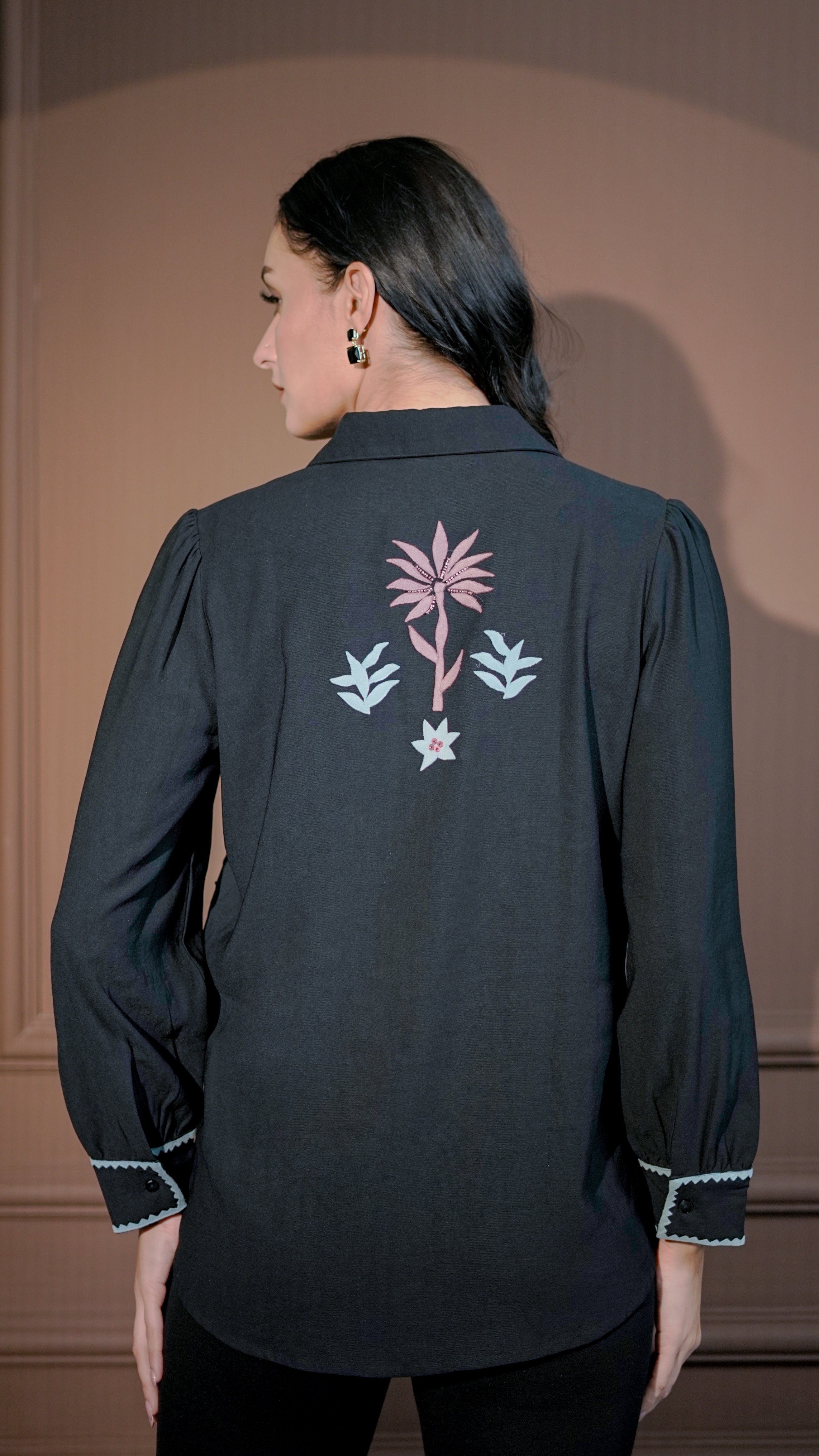 Black Botanical Print Shirt