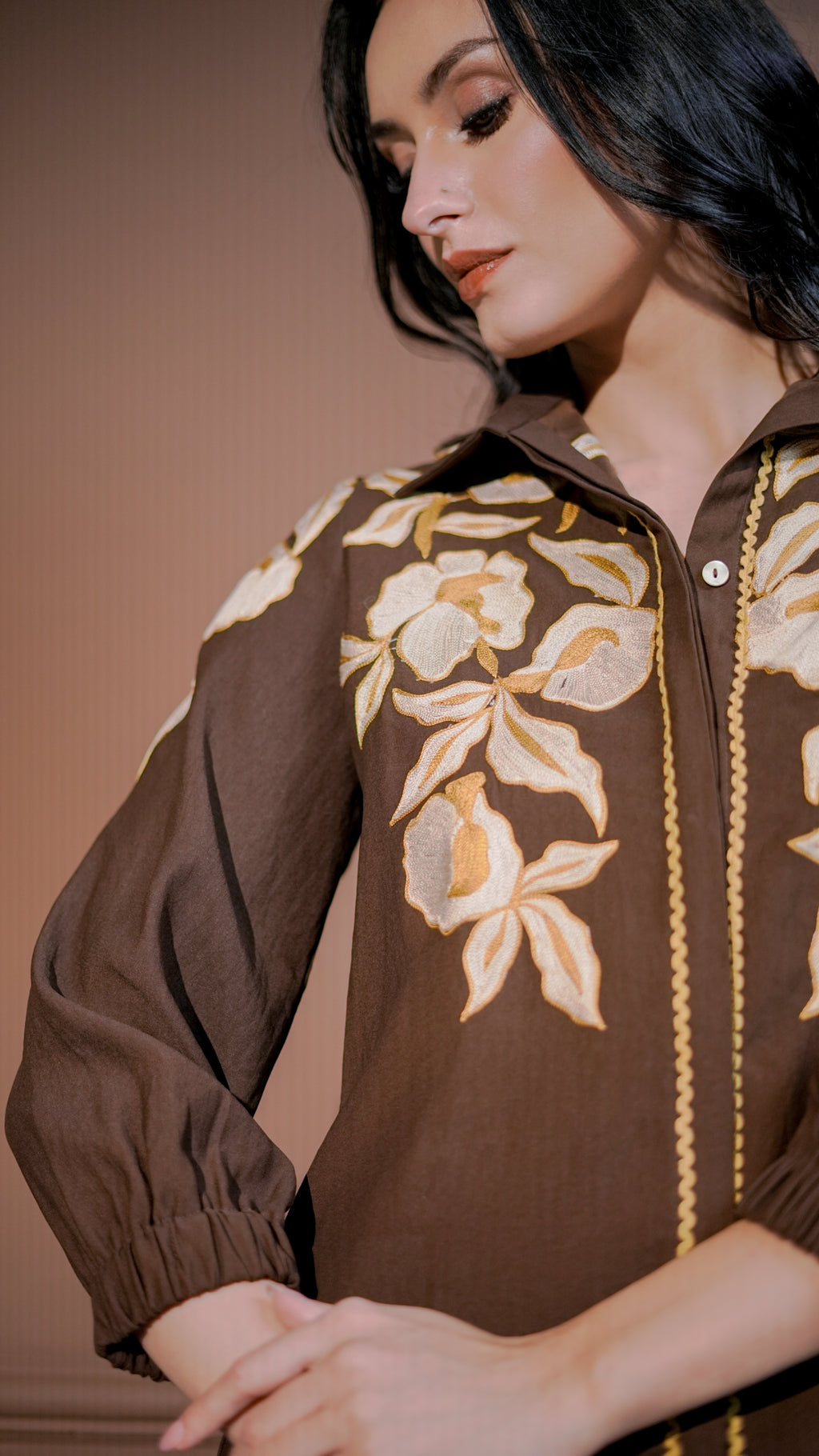 Brown Classic Embroidered Shirt