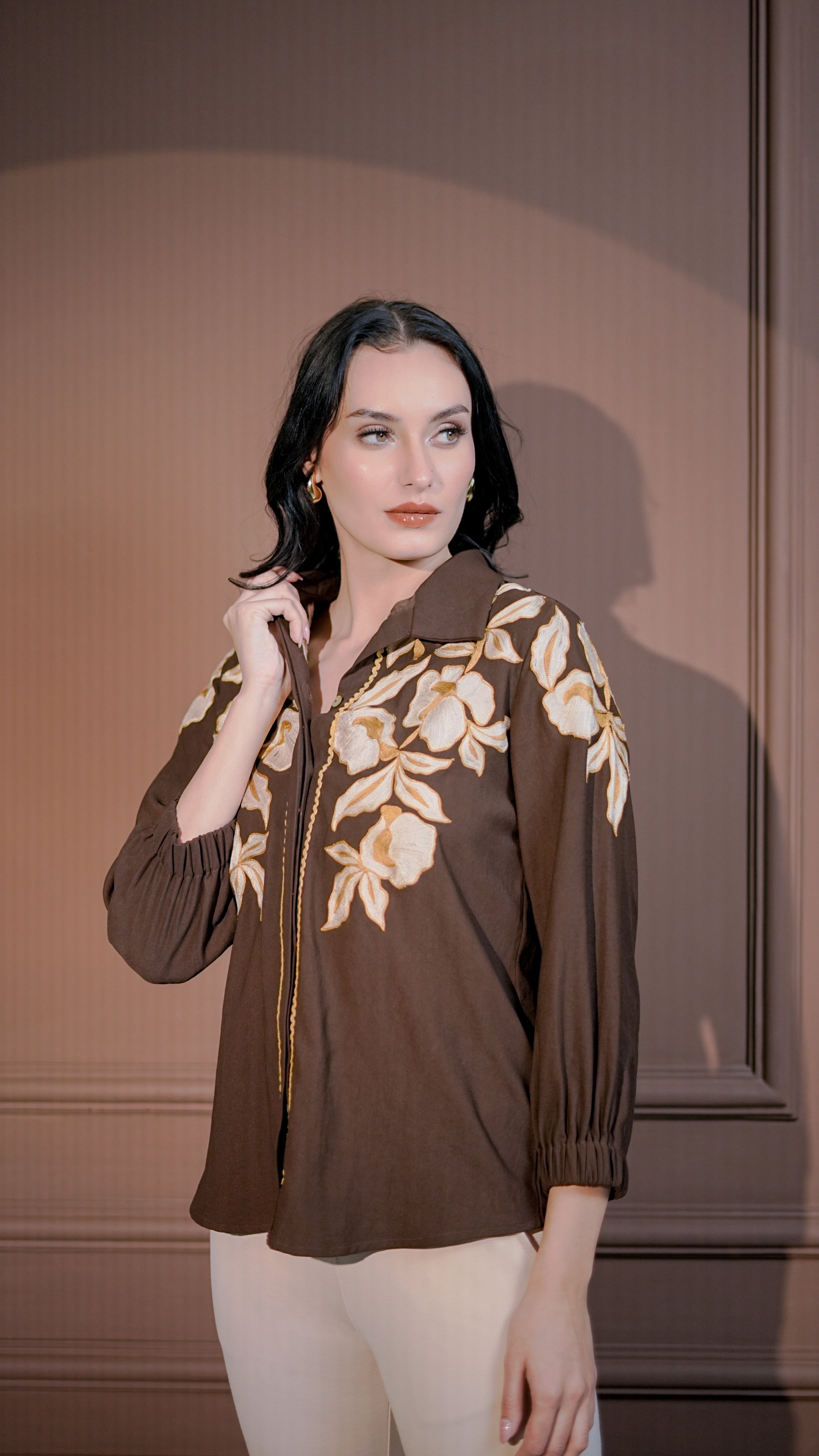 Brown Classic Embroidered Shirt