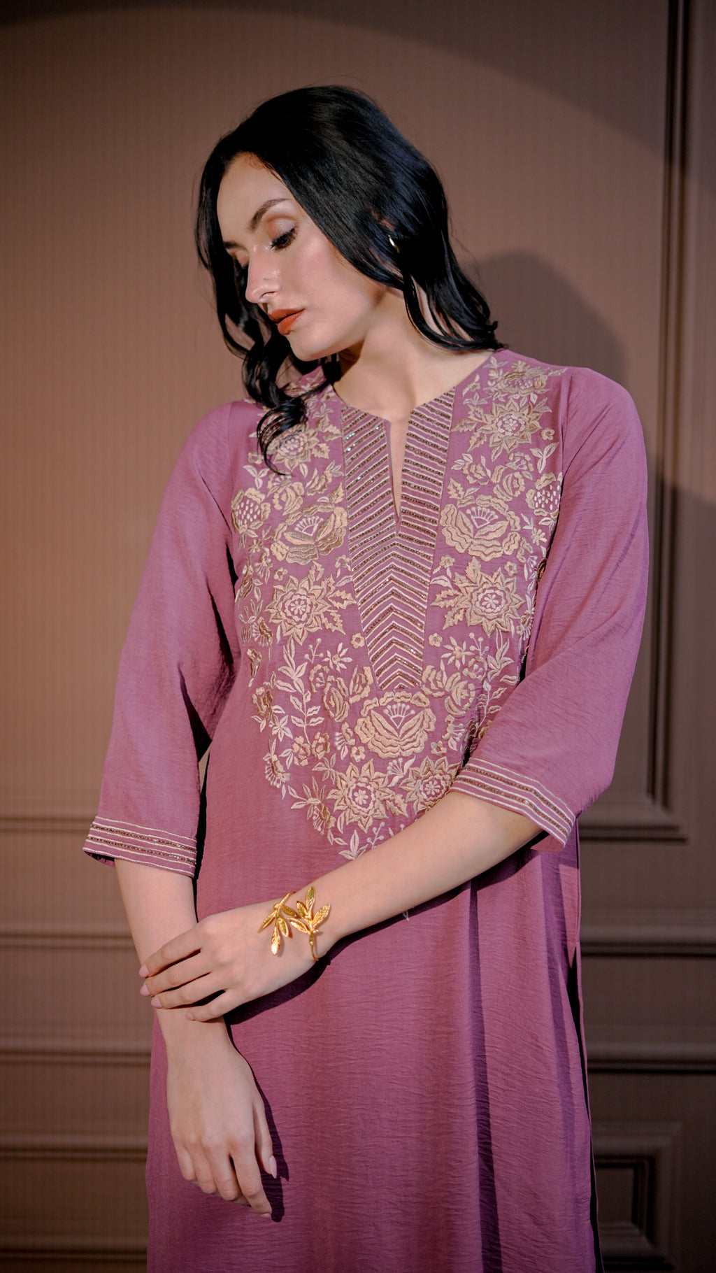 Mauve Embroidered Kurta Set