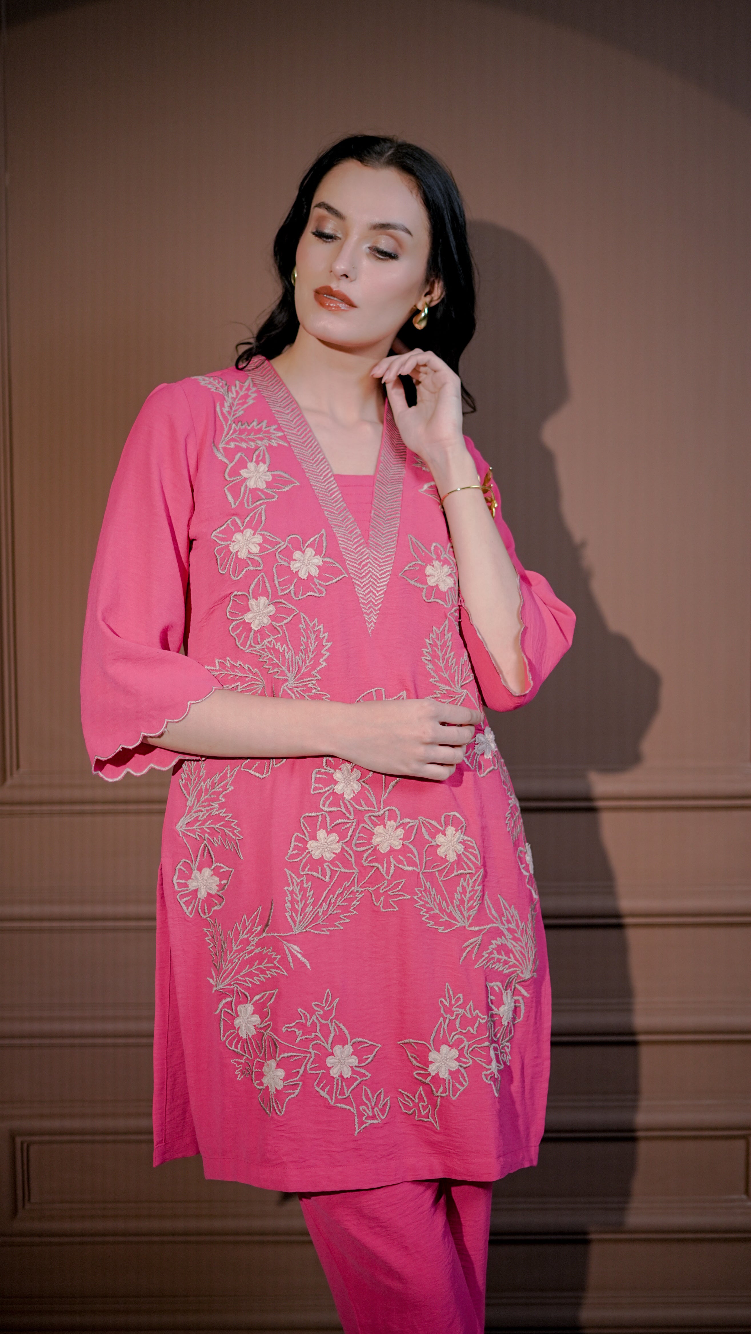 Pink Embroidered Kurta Set
