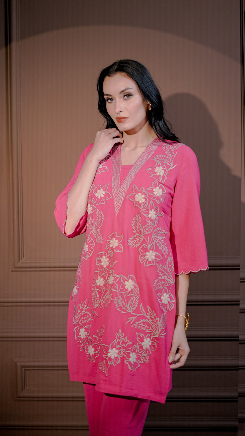 Pink Embroidered Kurta Set