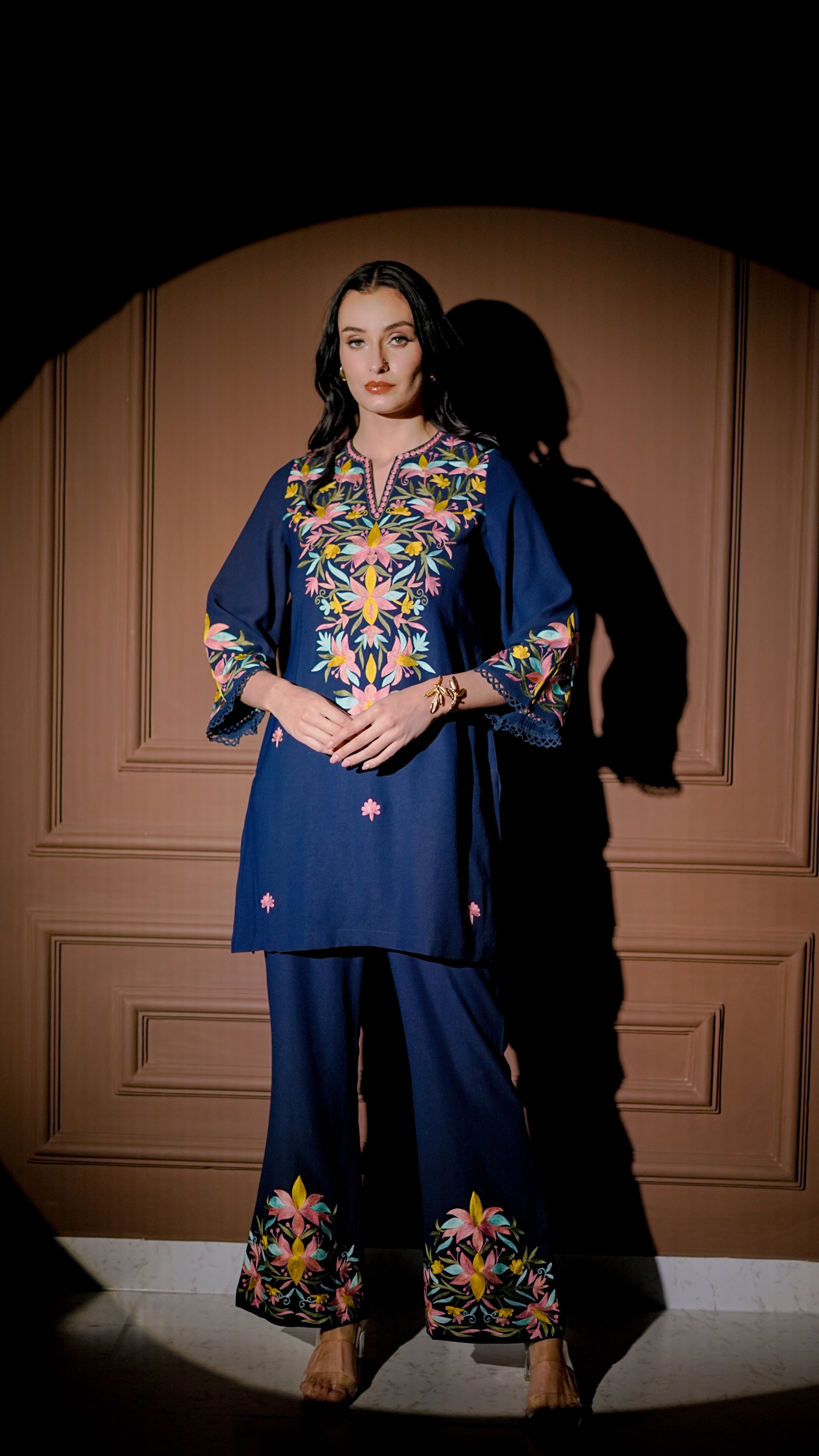 Navy Multicolor Embroidered Kurta Set