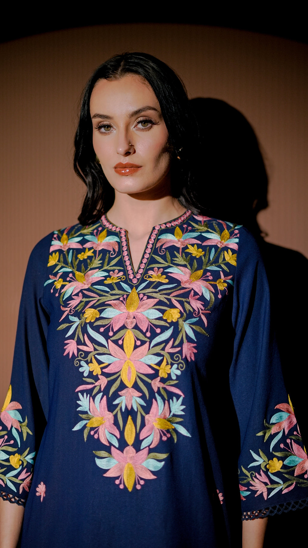 Navy Multicolor Embroidered Kurta Set