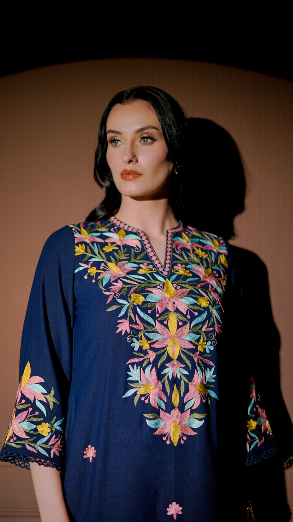 Navy Multicolor Embroidered Kurta Set