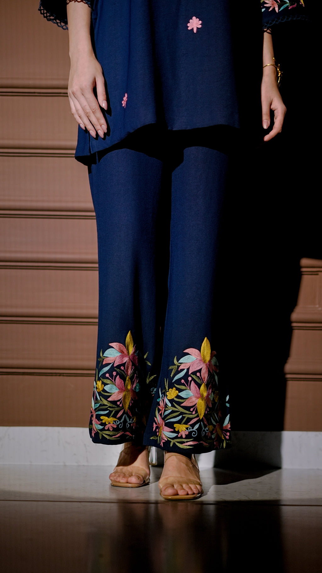 Navy Multicolor Embroidered Kurta Set