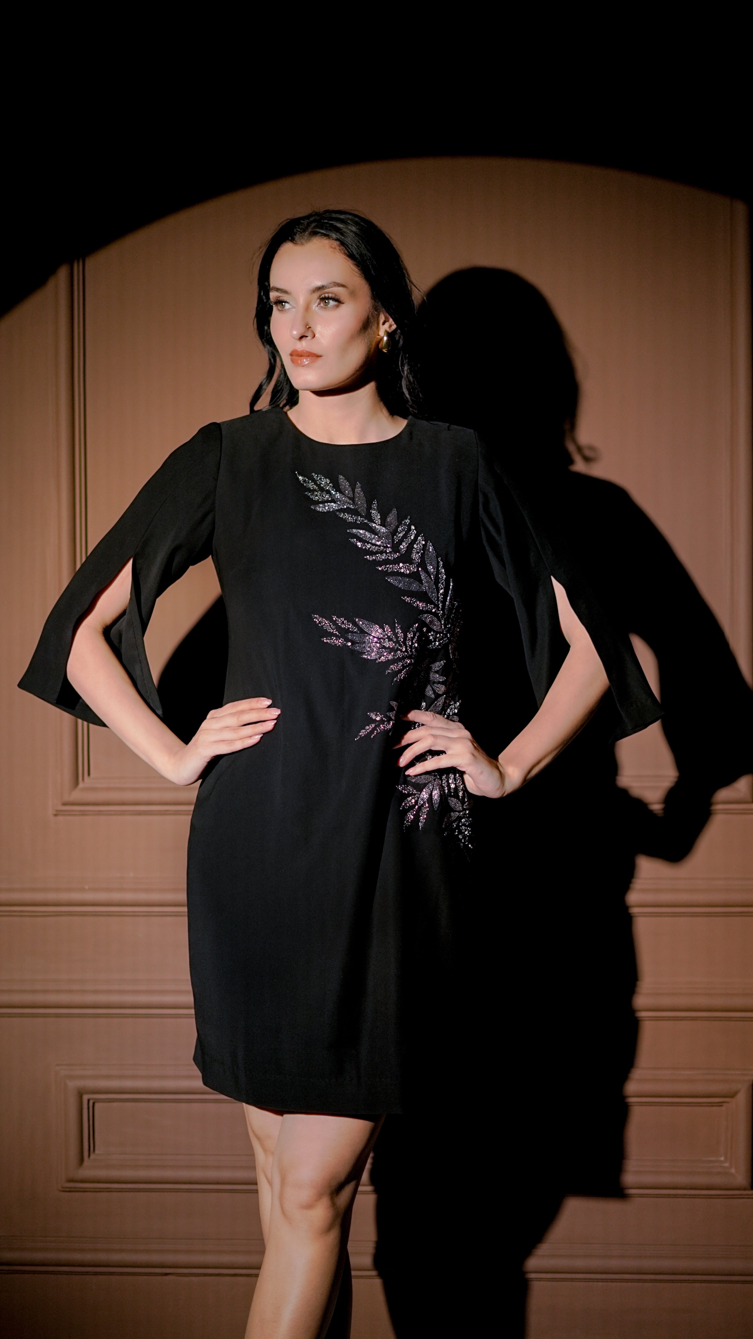 Black Embellished Statement Mini Dress