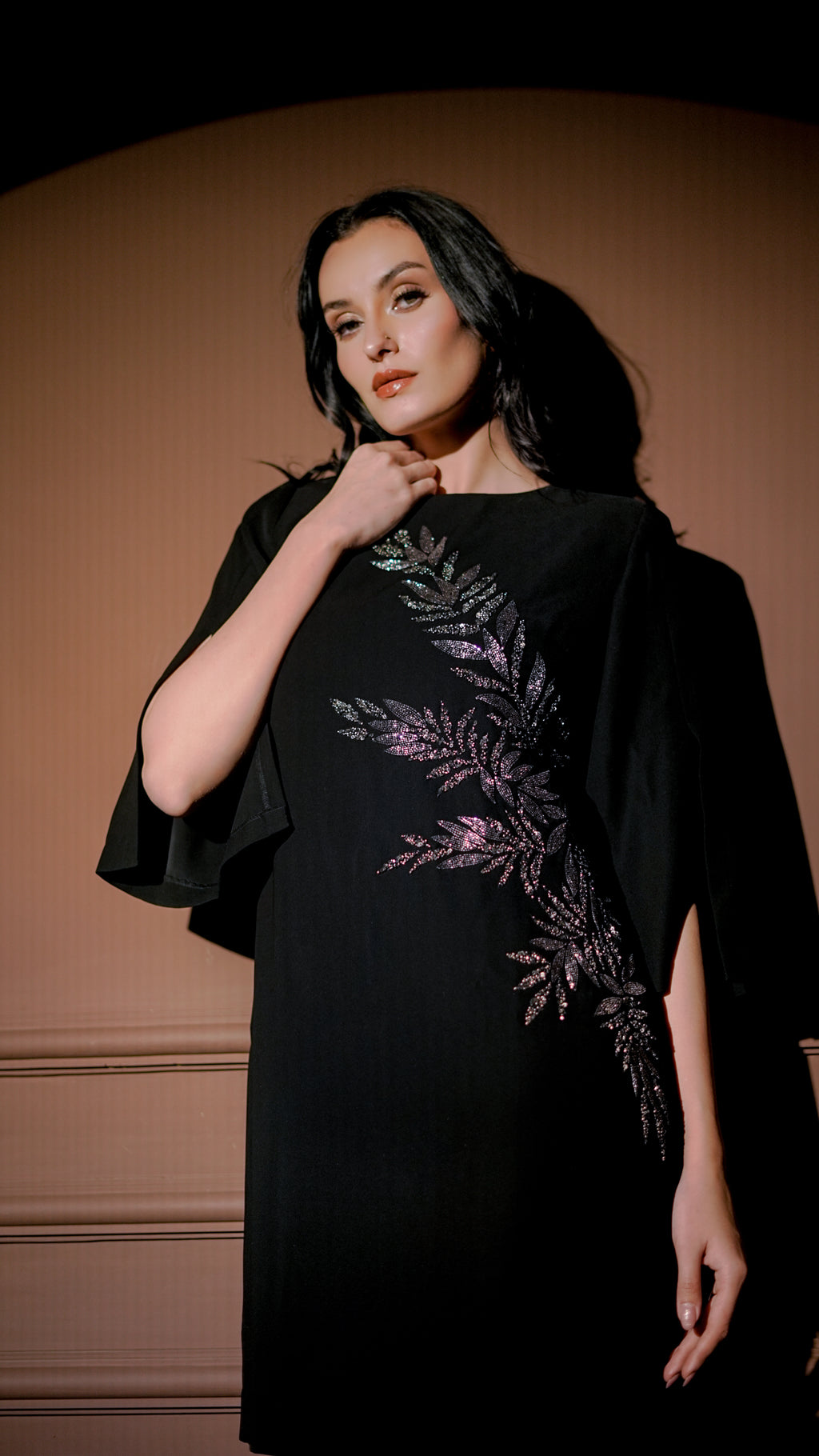 Black Embellished Statement Mini Dress