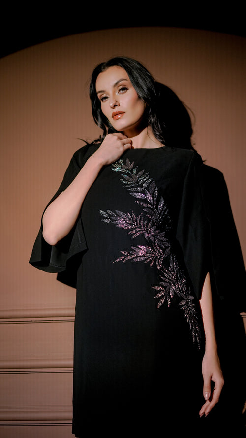 Black Embellished Statement Mini Dress