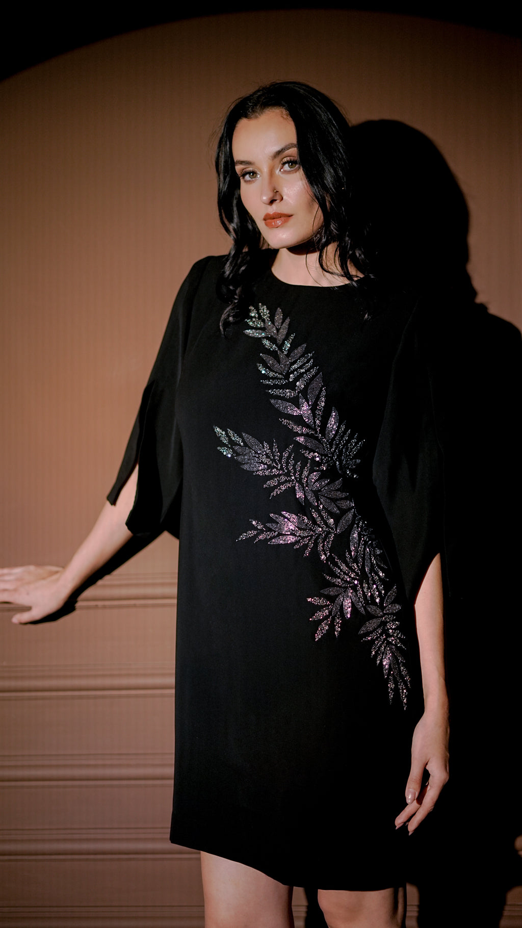 Black Embellished Statement Mini Dress