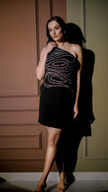 Black One-Shoulder Embellished Mini Dress