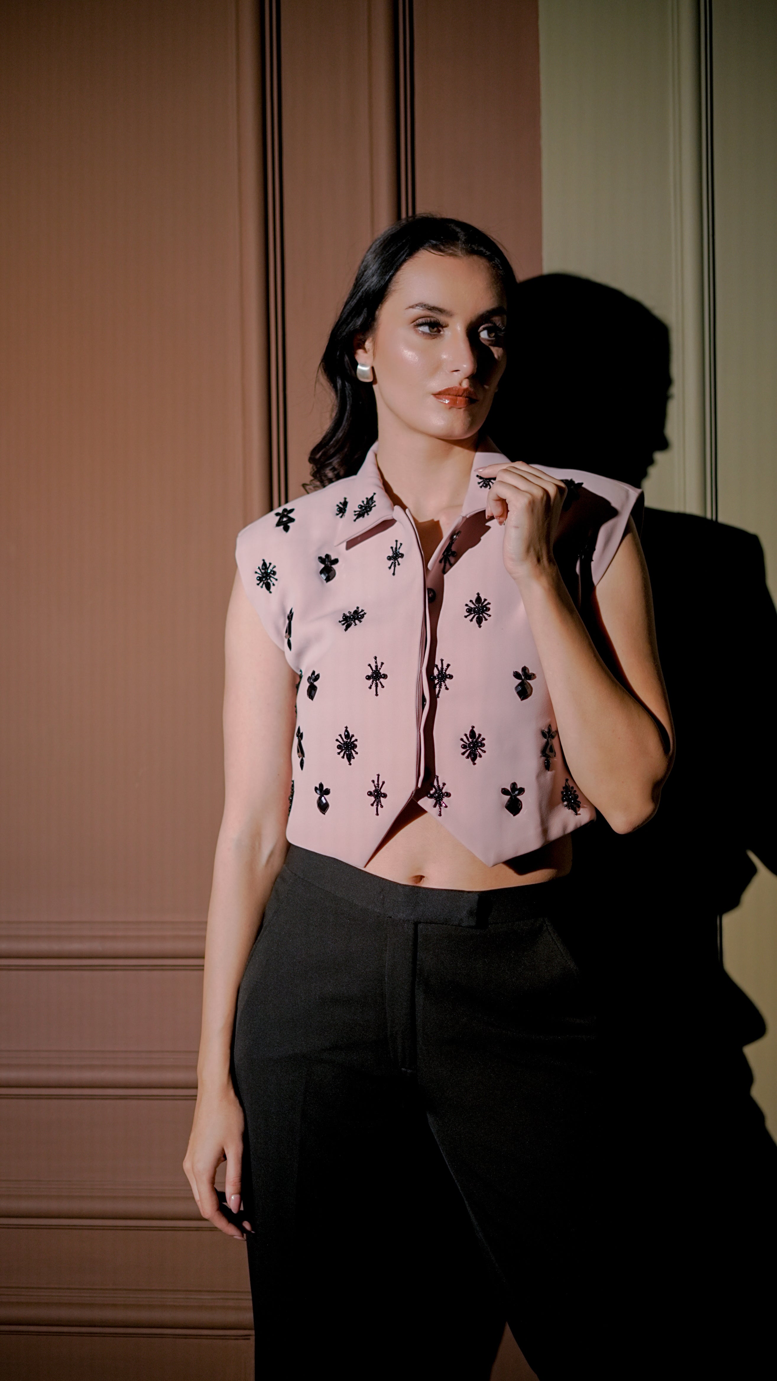 Blush Embellished Cropped Waistcoat