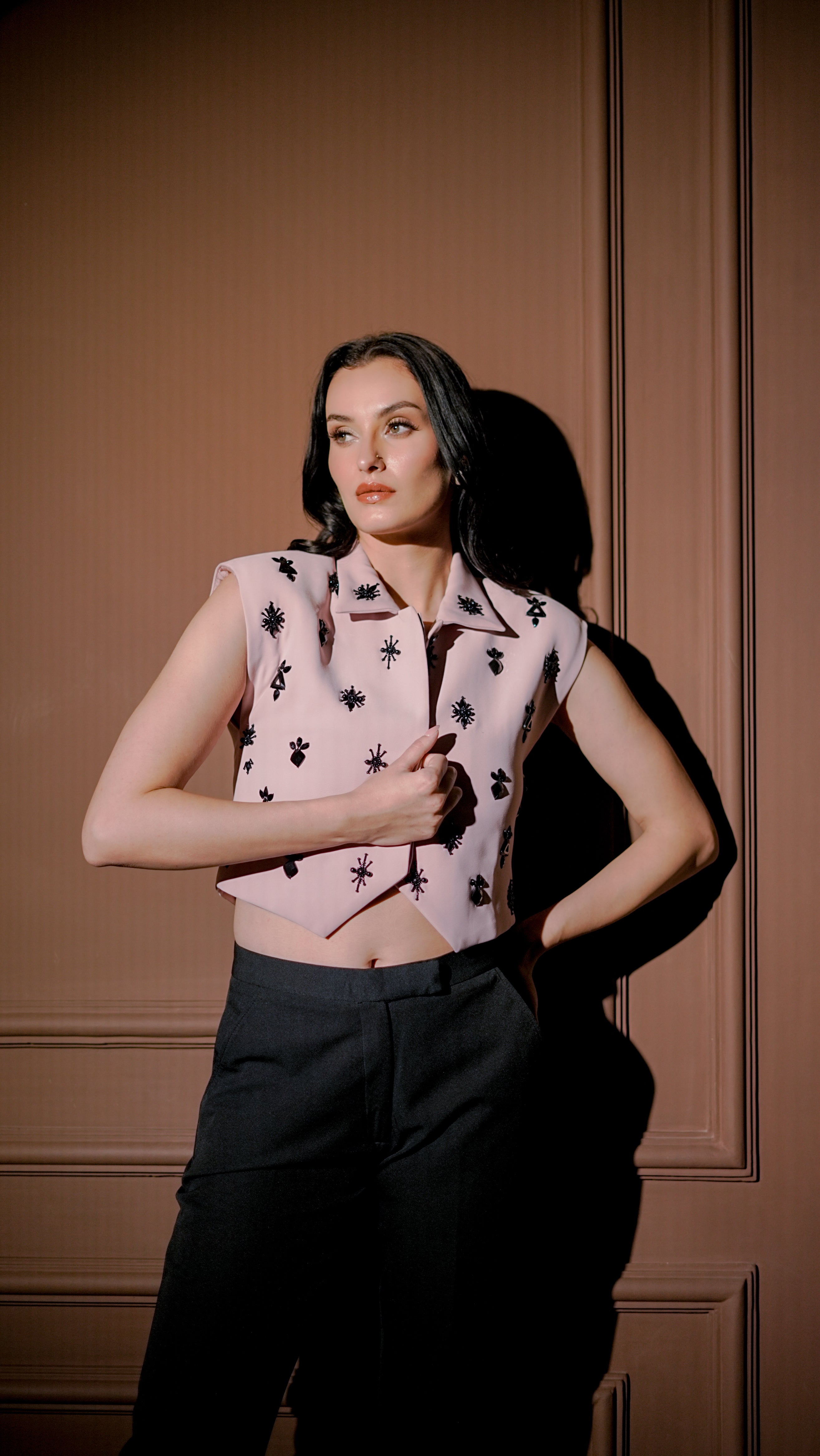 Blush Embellished Cropped Waistcoat