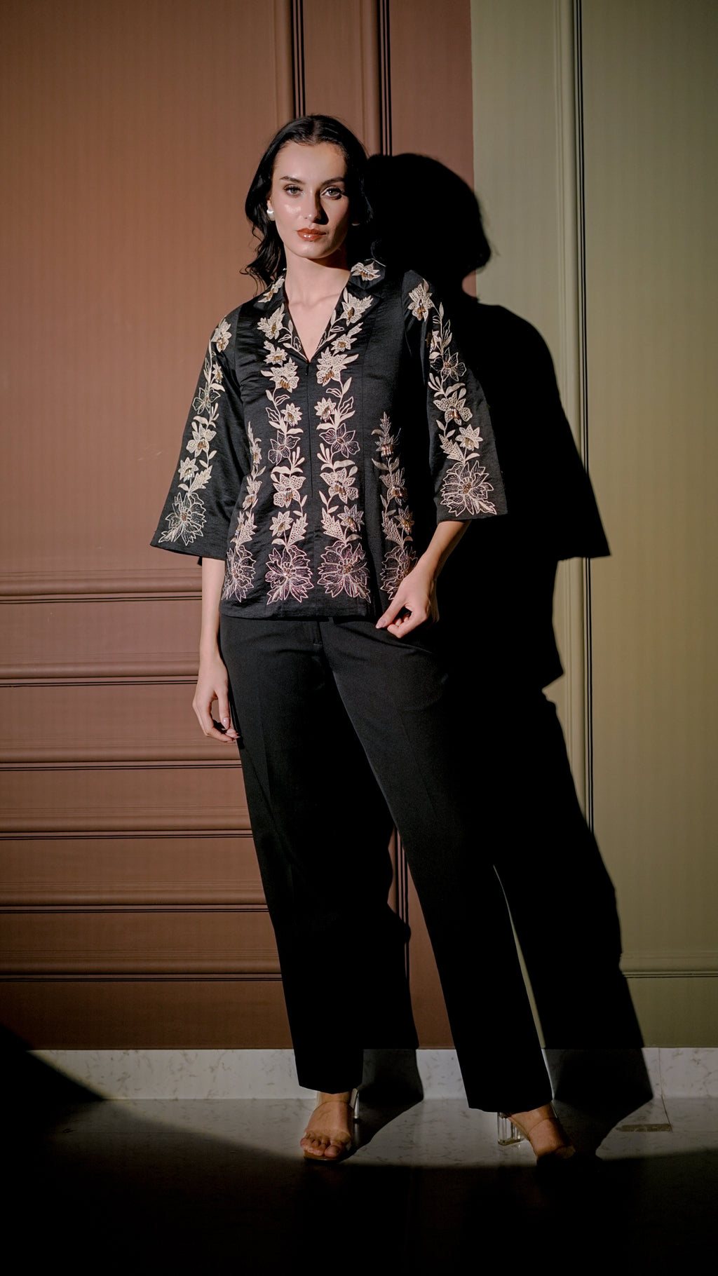 Black Floral Embroidered Top