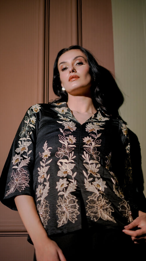 Black Floral Embroidered Top
