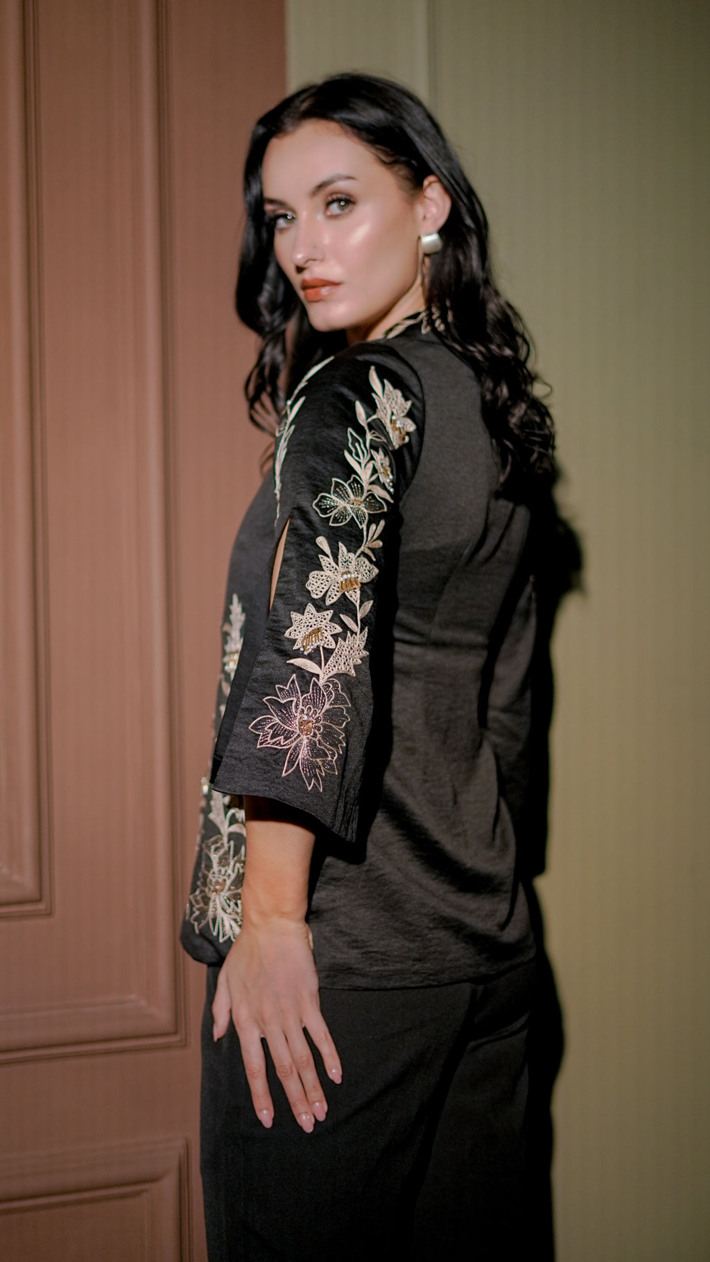 Black Floral Embroidered Top