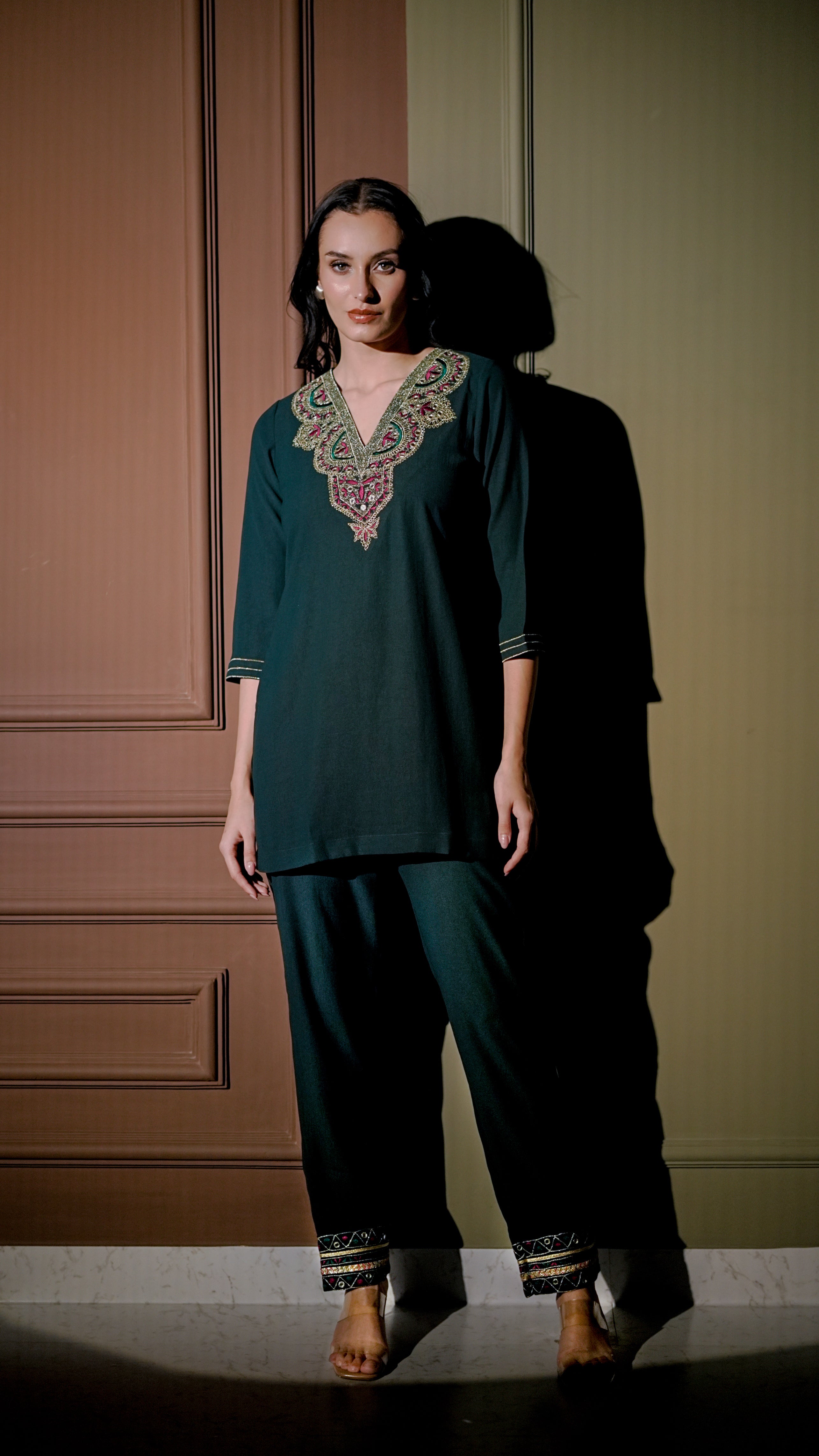 Emerald Green Embroidered Kurta Set