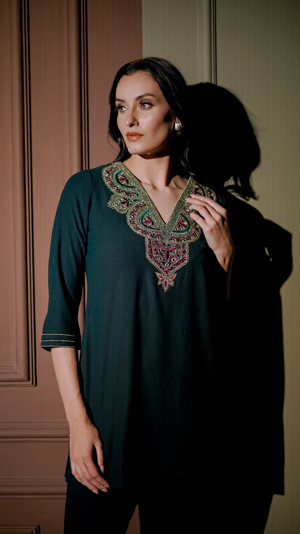 Emerald Green Embroidered Kurta Set