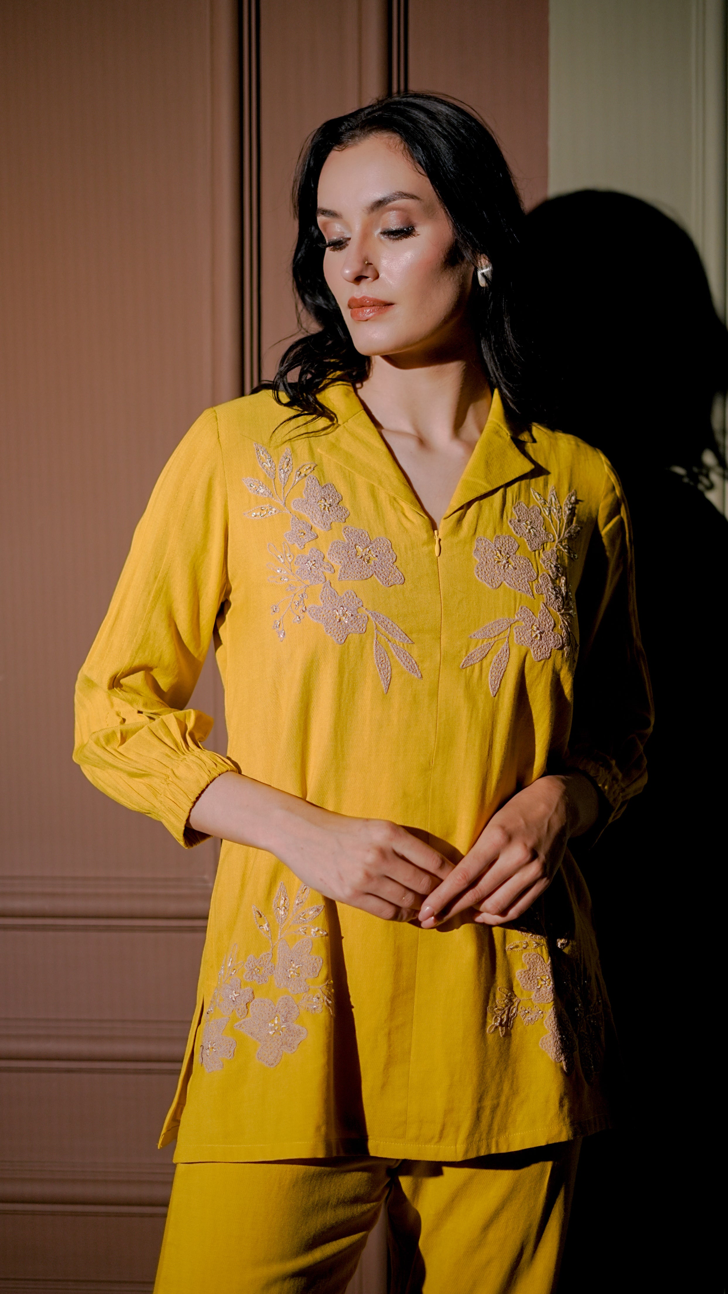 Mustard Yellow Embroidered Kurta Set