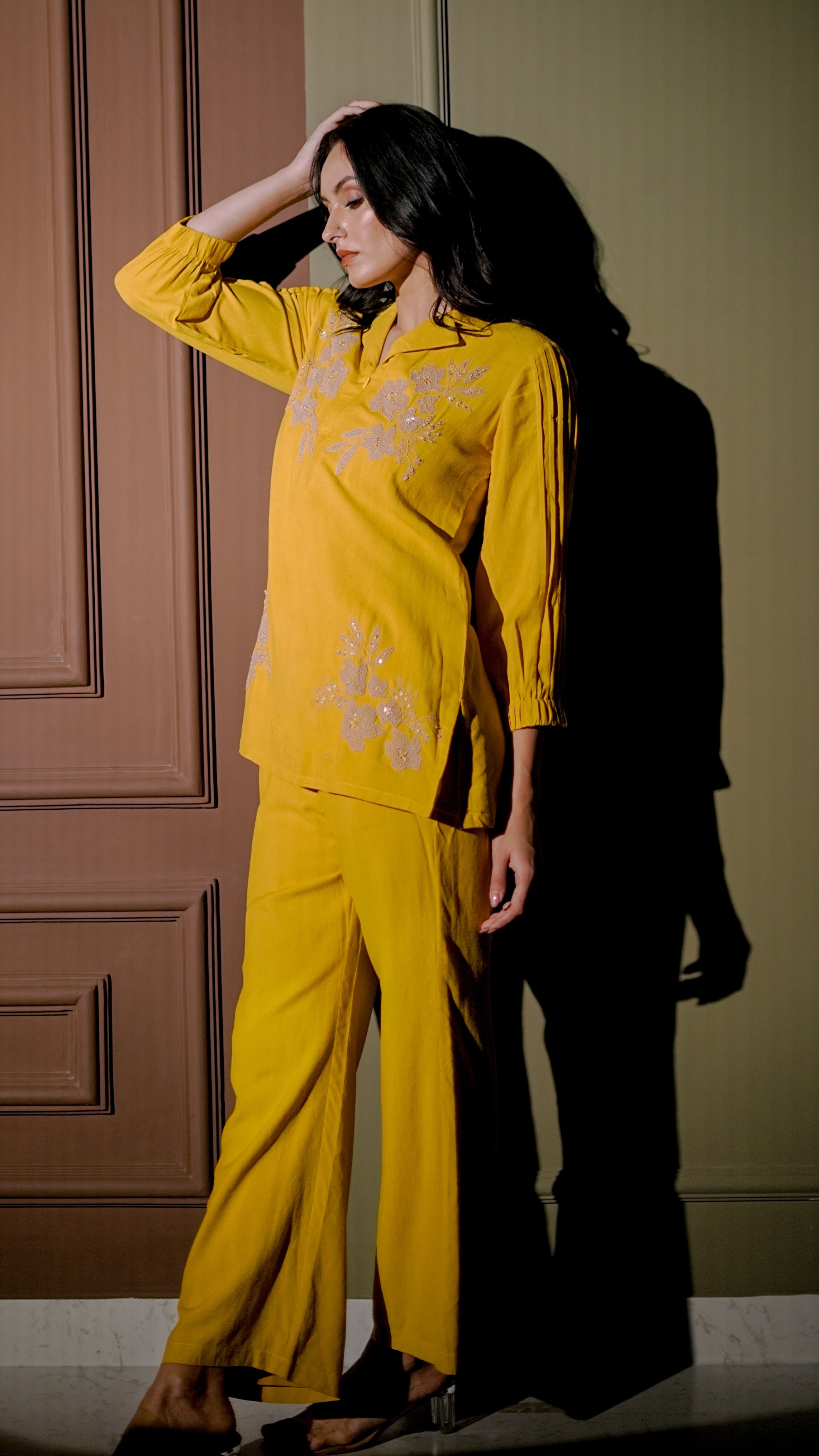 Mustard Yellow Embroidered Kurta Set