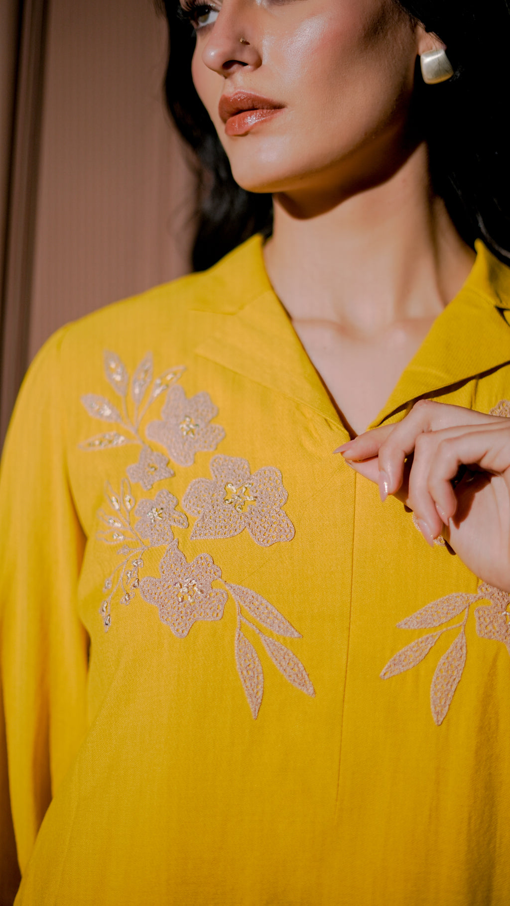 Mustard Yellow Embroidered Kurta Set
