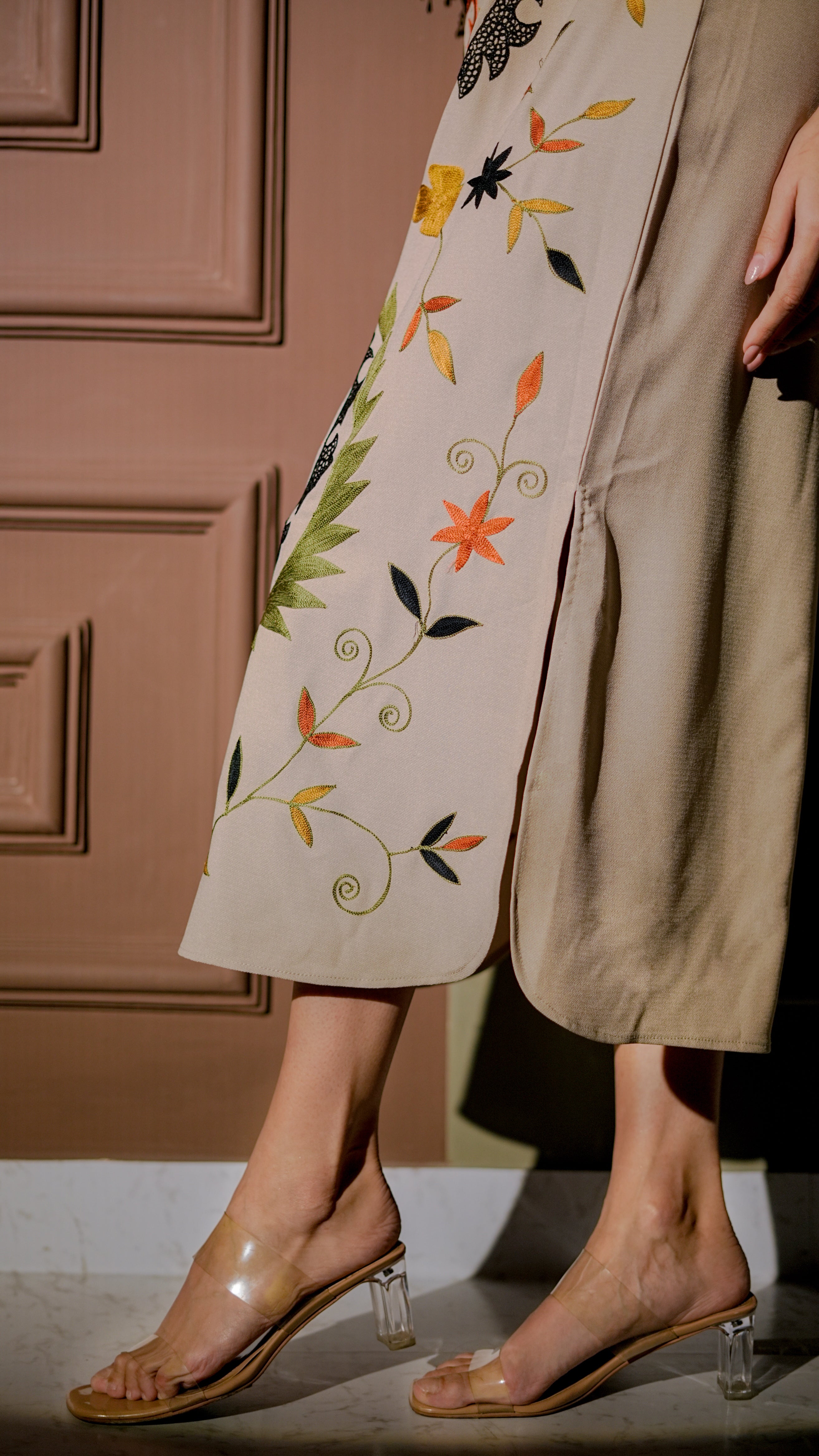 Beige Multicolor Printed Midi Dress