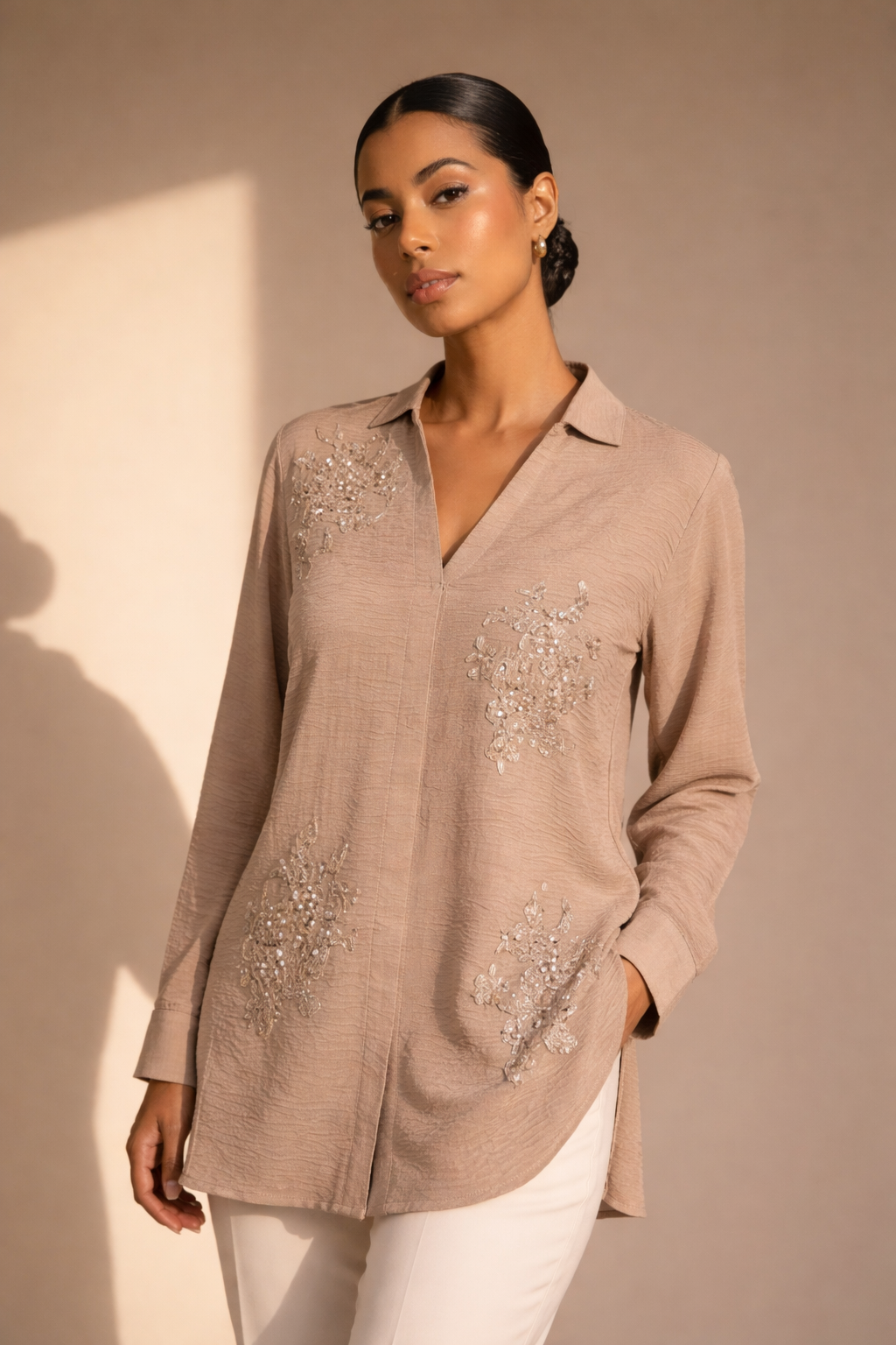Sandstone Pearl Embellished Shirt