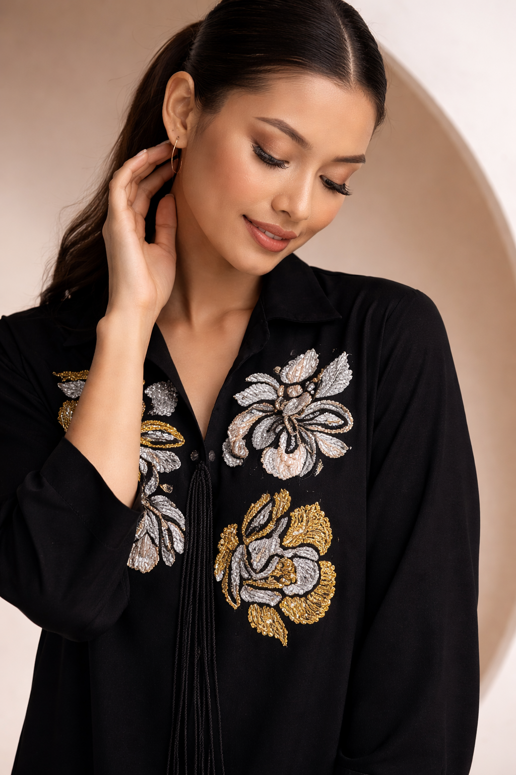 Midnight Bloom Embroidered Shirt