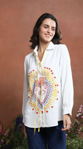 Sunburst Heart Embroidered Boho Shirt