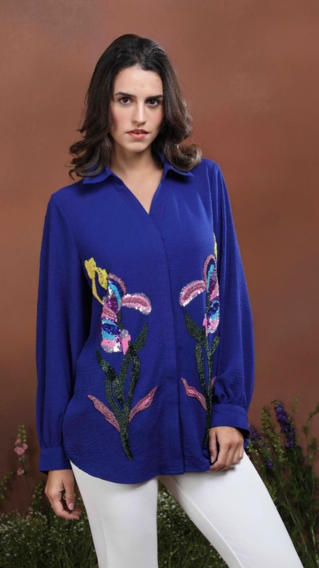 Royal Bloom Sequin Embroidered Shirt