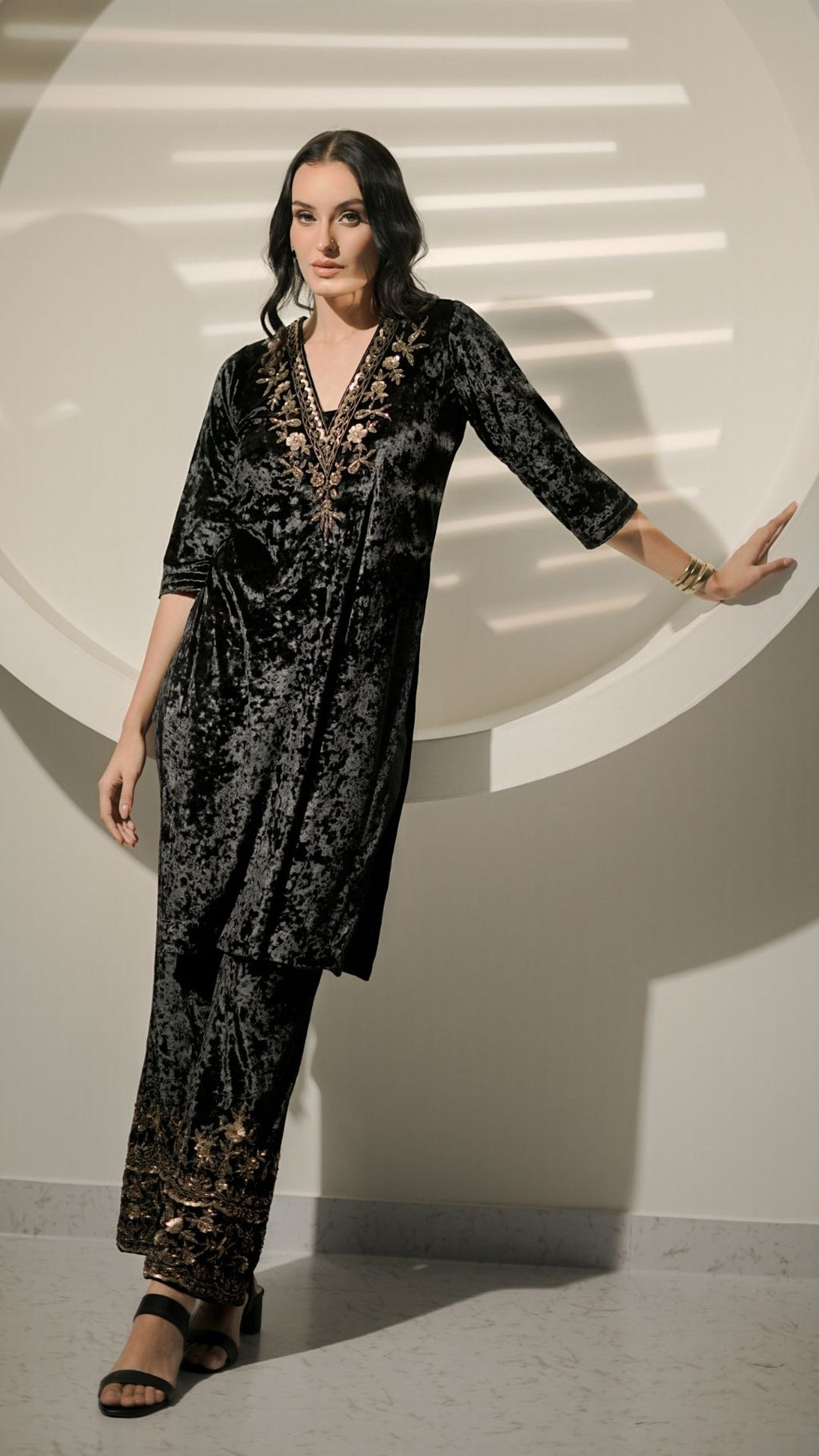 Velvet Noir Embellished Kurta Set