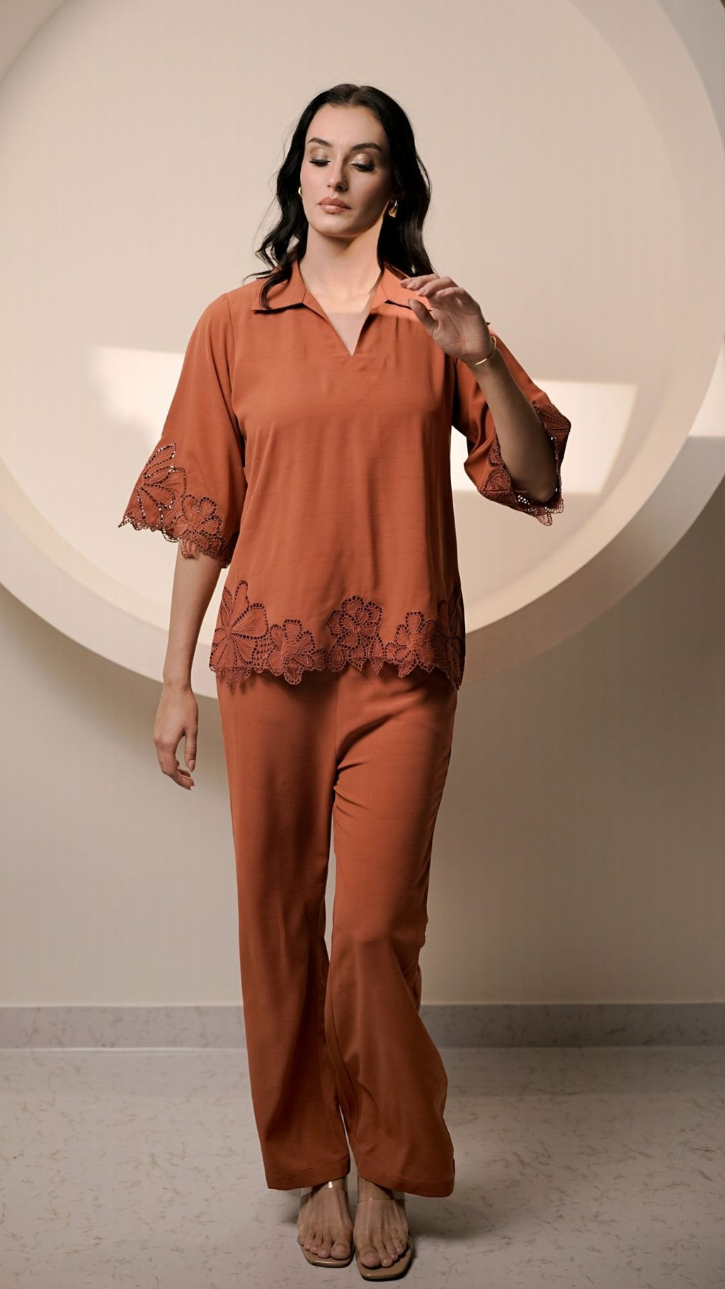 Terracotta Bloom Cutwork Co-Ord Set