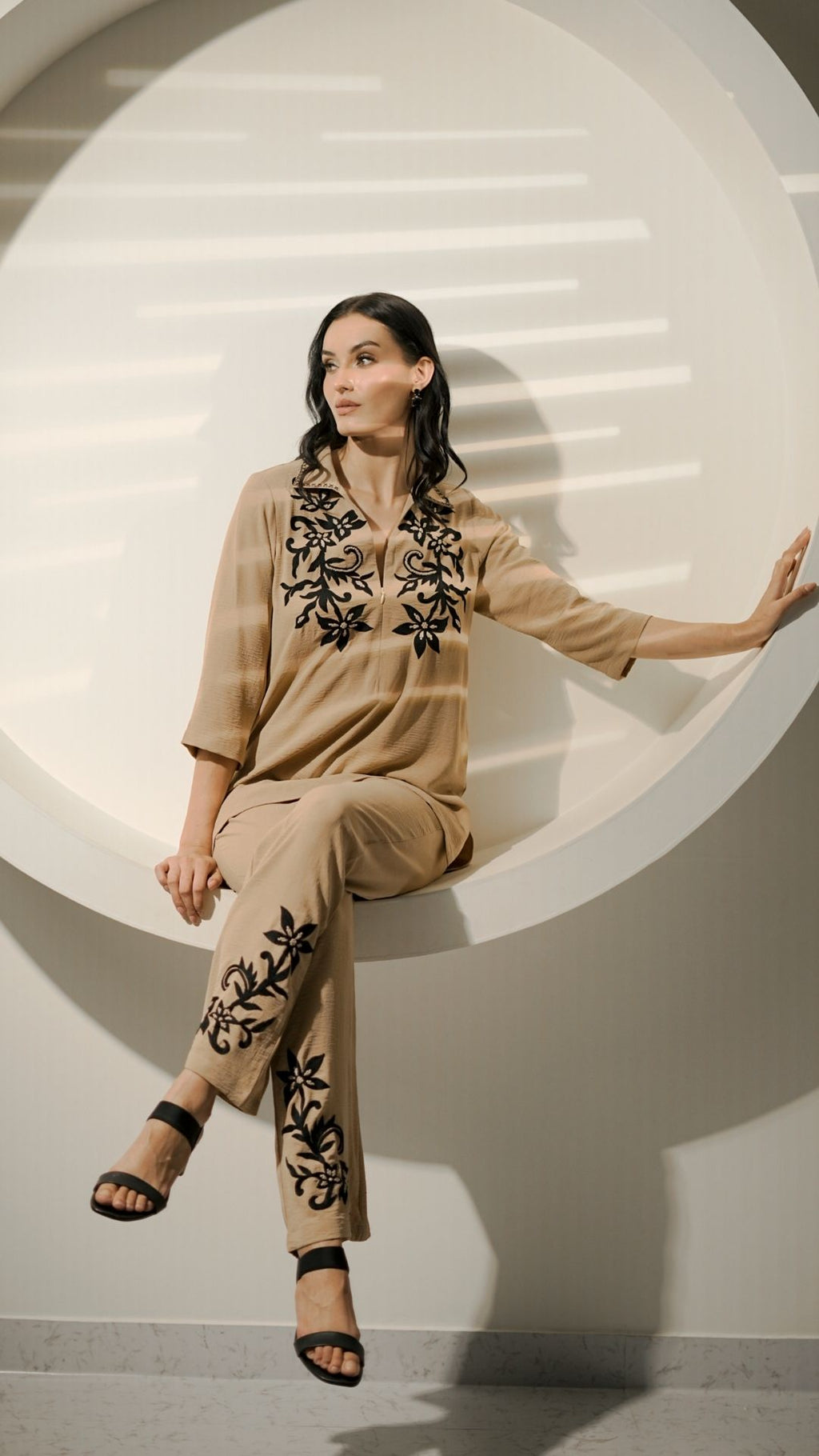 Sandstone Vine Embroidered Co-Ord Set