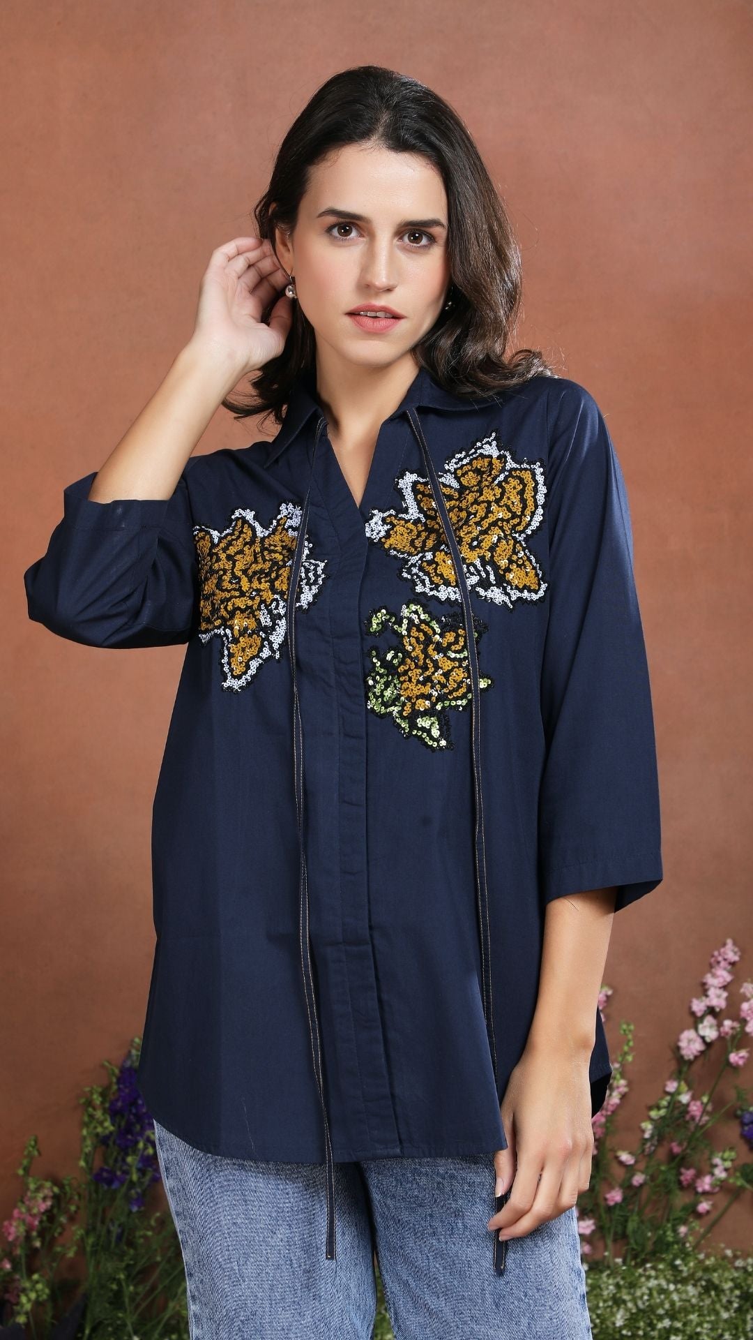 Midnight Bloom Sequin Statement Shirt
