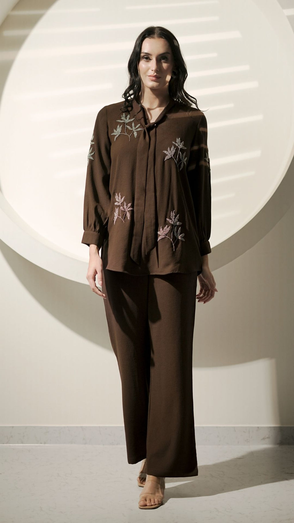 Mocha Leaf Embroidered Co-Ord Set