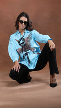 Azure Falcon Tie-Up Embroidered Shirt