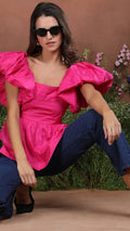 Pink Radiance Statement Sleeve Peplum Top