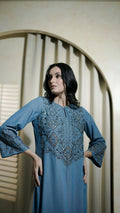 Steel Blue Geometric Embellished Tunic