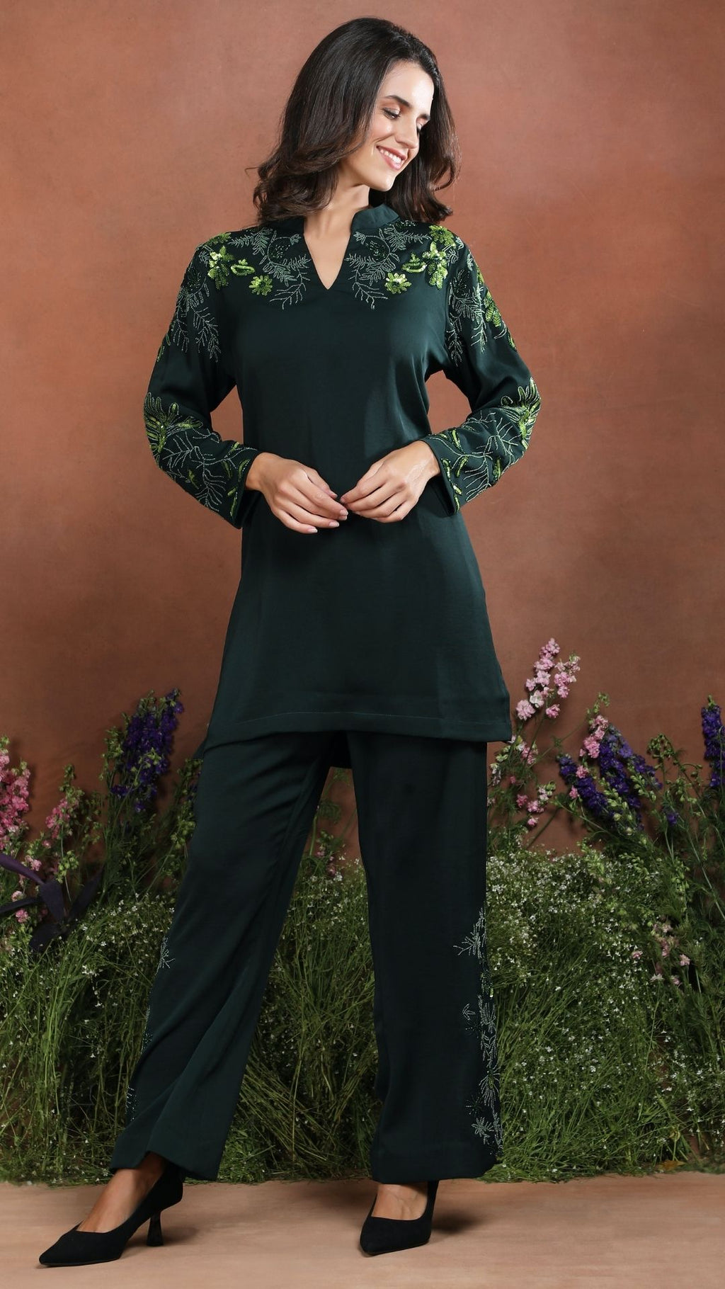 Emerald Whisper Embroidered Co-Ord Set
