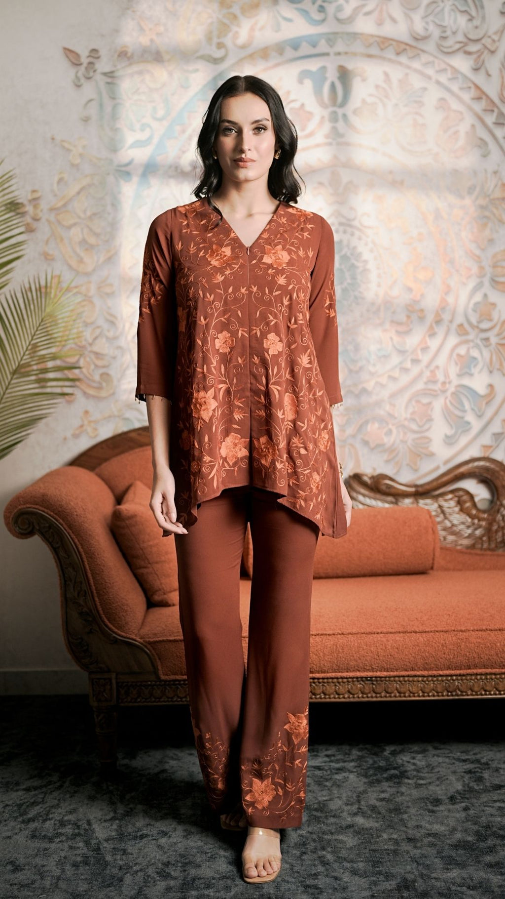 Rust Petal Embroidered Co-Ord Set
