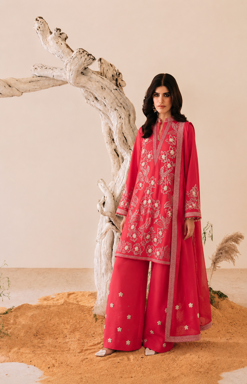 Pink Embroidered Tunic-Set