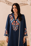Navy Blue bloom Embroidered Tunic-Set